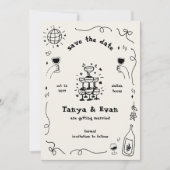 シャンパンタワーハンドドローおもしろいディスコ結婚ズ セーブザデート (正面)