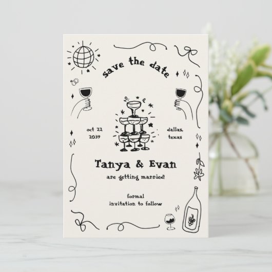 シャンパンタワーハンドドローおもしろいディスコ結婚ズ セーブザデート (スタンド正面)