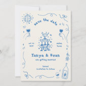 シャンパンタワーハンドドローおもしろいディスコ結婚ズ セーブザデート (正面)