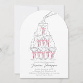 シャンパンタワーピンクコケットボウブライダルシャワー 招待状 (正面)