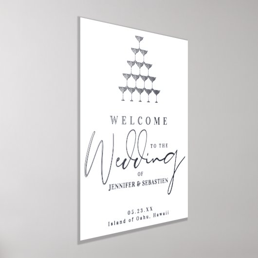 シャンパンタワー結婚ズゲストウェルカムシルバー金ゴールド 箔ポスター (レイダウン)