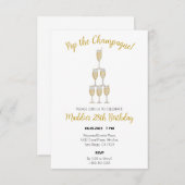 シャンパンタワー誕生日招待状 サンキューカード (正面/裏面)