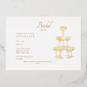 シャンパンタワー金ゴールド文字ブライダルシャワー金ゴールド 箔招待状 (正面)