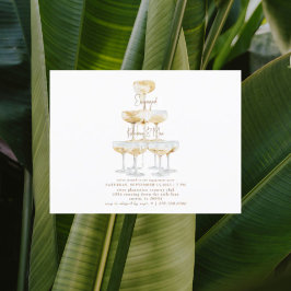 シャンパンタワー金ゴールド文字ホワイト婚約パーティ ポストカード