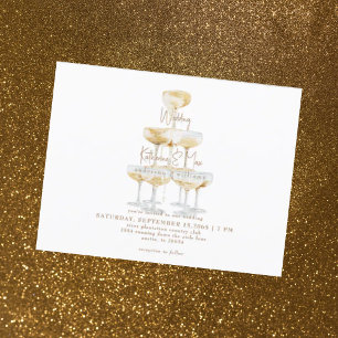 シャンパンタワー金ゴールド文字結婚式招待状 ポストカード