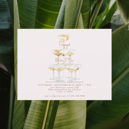 シャンパンタワー金ゴールド文字赤面婚約パーティ ポストカード