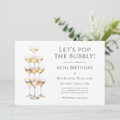 シャンパンタワー エレガントな40歳の誕生日パーティー 招待状 (スタンド正面)