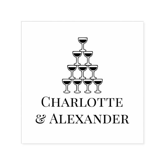 シャンパンタワー カップル 花嫁 花婿 名前 セルフインキングスタンプ (デザイン)