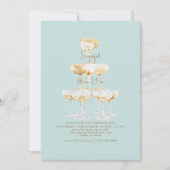 シャンパンタワー ターコイズ 婚約パーティー 招待状 (正面)