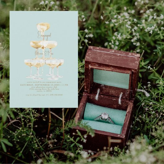 シャンパンタワー ターコイズ 婚約パーティー 招待状