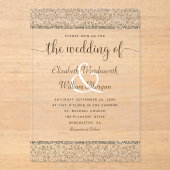 シャンパンダマスクグリッターモノグラムエレガントウェディング アクリル招待状 (正面)