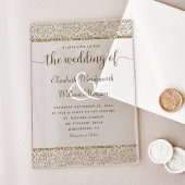 シャンパンダマスクグリッターモノグラムエレガントウェディング アクリル招待状