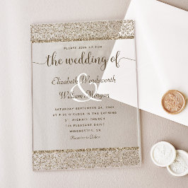 シャンパンダマスクグリッターモノグラムエレガントウェディング アクリル招待状