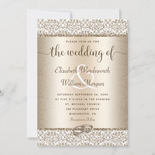 シャンパンダマスクグリッターモノグラムエレガントウェディング 招待状 (正面)