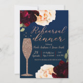 シャンパンダークブルーフローラリハーサルディナー 招待状 (正面)