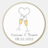 シャンパントーストとハートシパーソナライズされたステッカー ラウンドシール (正面)