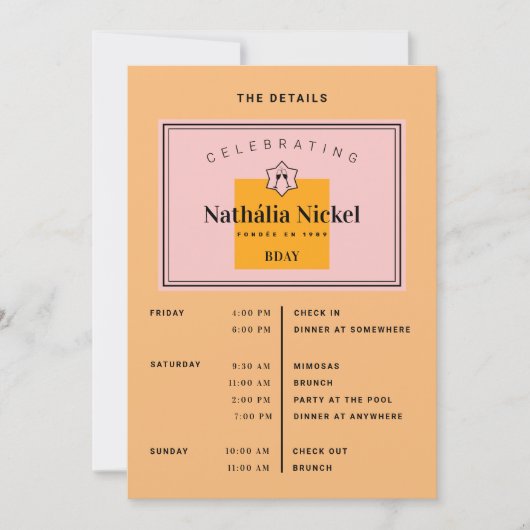 シャンパントーストの日程 招待状 (正面)