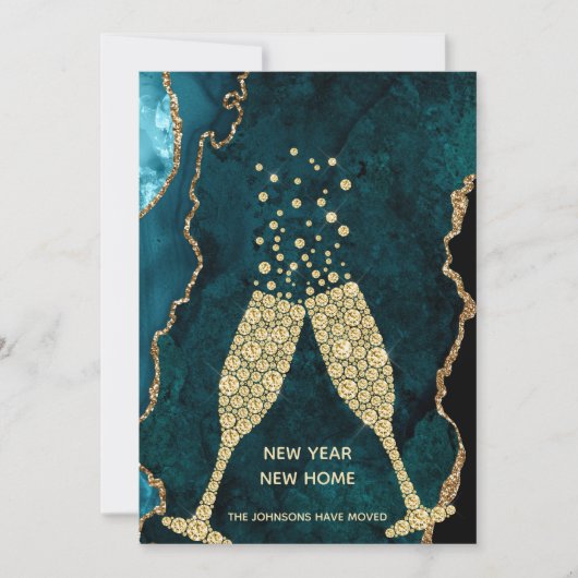 シャンパントーストニューイヤー新しいホームティール（緑がかった色）金ゴールド シーズンカード (正面)