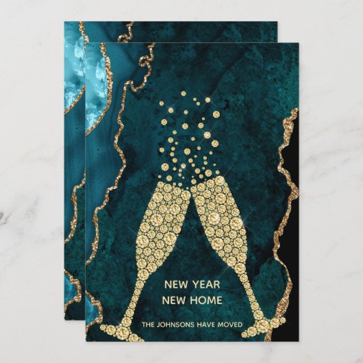 シャンパントーストニューイヤー新しいホームティール（緑がかった色）金ゴールド シーズンカード (正面/裏面)