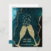 シャンパントーストニューイヤー新しいホームティール(緑がかった色)金ゴールド シーズンポストカード (正面/裏面)