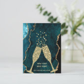 シャンパントーストニューイヤー新しいホームティール(緑がかった色)金ゴールド シーズンポストカード (スタンド正面)