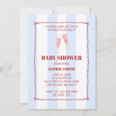 シャンパントーストブルー&レッドウェーブベイビー縁どビーシャワー 招待状 (正面)