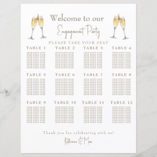 シャンパントースト婚約パーティシーティングチャート (正面)