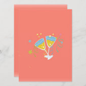 シャンパントースト。レトロバースデーパーティーピンクヴィンテージ 招待状 (正面/裏面)