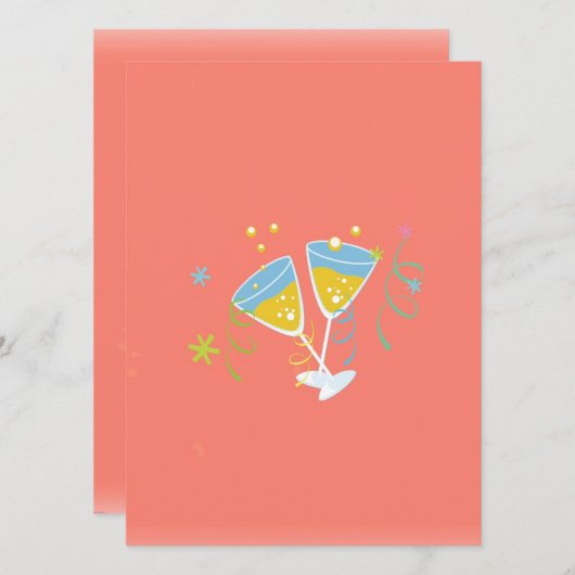 シャンパントースト。レトロバースデーパーティーピンクヴィンテージ 招待状 (正面/裏面)