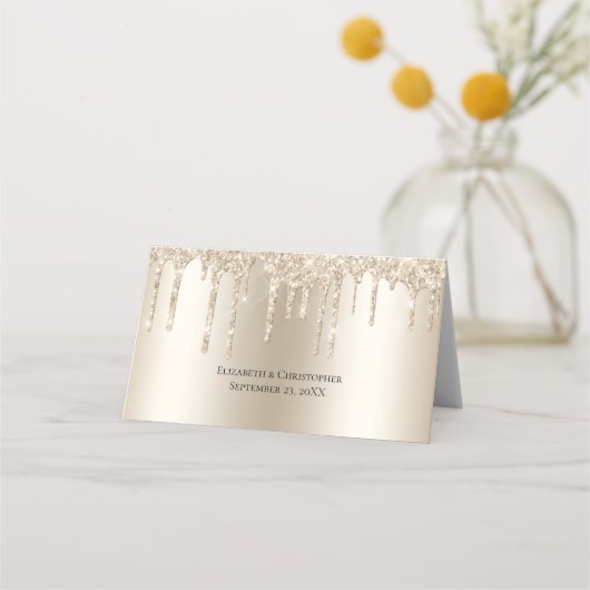 シャンパンドリッピンググリッターエレガントウェディング プレイスカード (裏面)