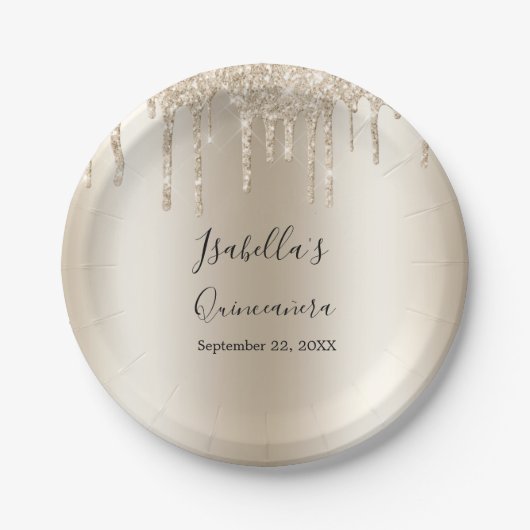 シャンパンドリッピンググリッターエレガントキンセアニェラ ペーパープレート (正面)