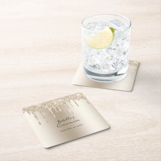 シャンパンドリッピンググリッターキンセアニェラ スクエアペーパーコースター (インサイチュ)