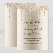 シャンパンドリッピンググリッタートレンディーグラム結婚ズ セーブザデート (正面/裏面)