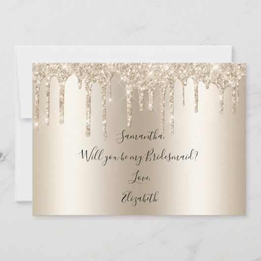 シャンパンドリップグリッターは私の花嫁になる 招待状 (正面)