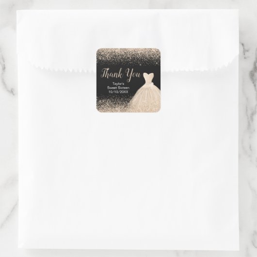 シャンパンドレスフェイクグリッタースウィート16誕生日 スクエアシール (バッグ)