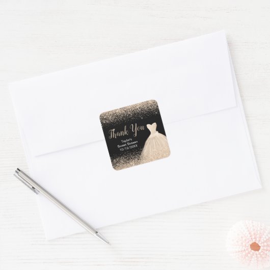 シャンパンドレスフェイクグリッタースウィート16誕生日 スクエアシール (封筒)