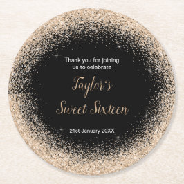 シャンパンドレスフェイクグリッタースウィート16誕生日 ラウンドペーパーコースター