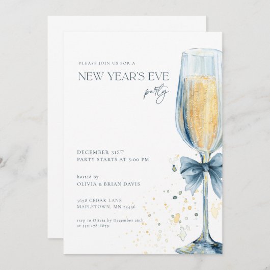 シャンパンニューイヤーズイブパーティの招待状 招待状 (正面/裏面)