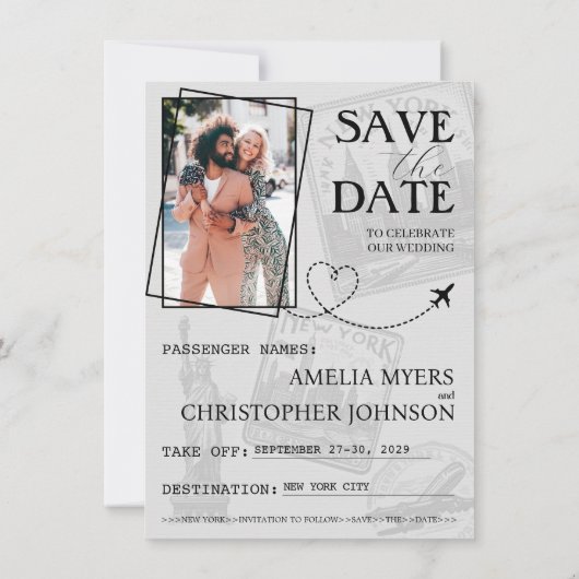 シャンパンニューヨークシティパスポート日付を保存 セーブザデート (裏面)