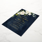 シャンパンネイビーフローラゴールデンバタフライキンセアニェラ 箔招待状 (回転した状態)