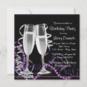 シャンパンハイヒール女性パープルバースデーパーティー 招待状 (裏面)