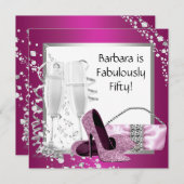 シャンパンハイヒール女性ピンクブラック誕生日 招待状 (正面/裏面)
