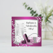 シャンパンハイヒール女性ピンクブラック誕生日 招待状 (スタンド正面)