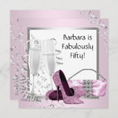 シャンパンハイヒール女性ピンク&ブラック誕生日 招待状 (正面/裏面)