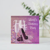 シャンパンハイヒール女性ホットピンクバースデーパーティー 招待状 (スタンド正面)