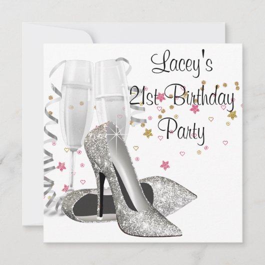シャンパンハイヒール 21歳の誕生日パーティー 招待状 (正面)