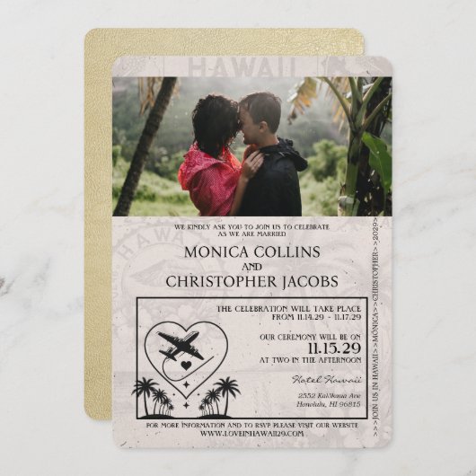 シャンパンハワイパスポート結婚式招待状 招待状 (正面/裏面)