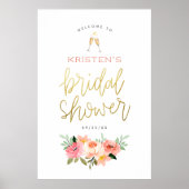 シャンパンハート金ゴールドブライダルシャワーウェルカムサイン ポスター (正面)