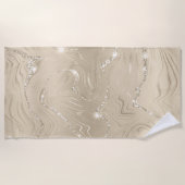 シャンパンバックグラウンドホワイトとベージュグリッター ビーチタオル (正面)