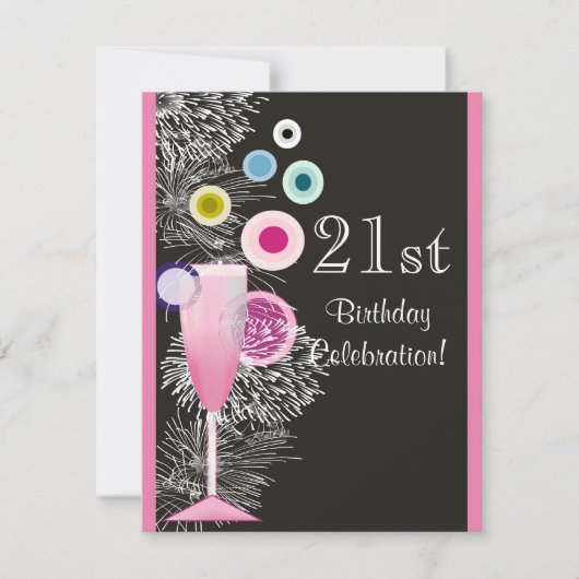 シャンパンバブル 21歳の誕生日パーティー招待状 招待状 (正面)